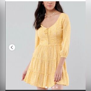Hollister Yellow Lace-Up Long Sleeve Dress